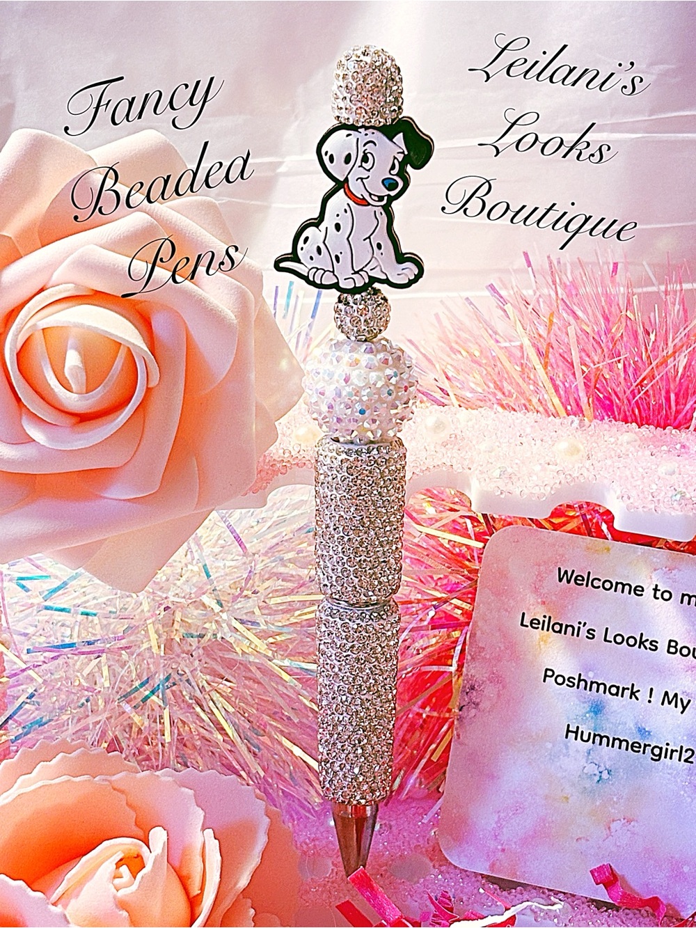 Fancy beaded Pen/gifts/dalmatian puppy/white beads